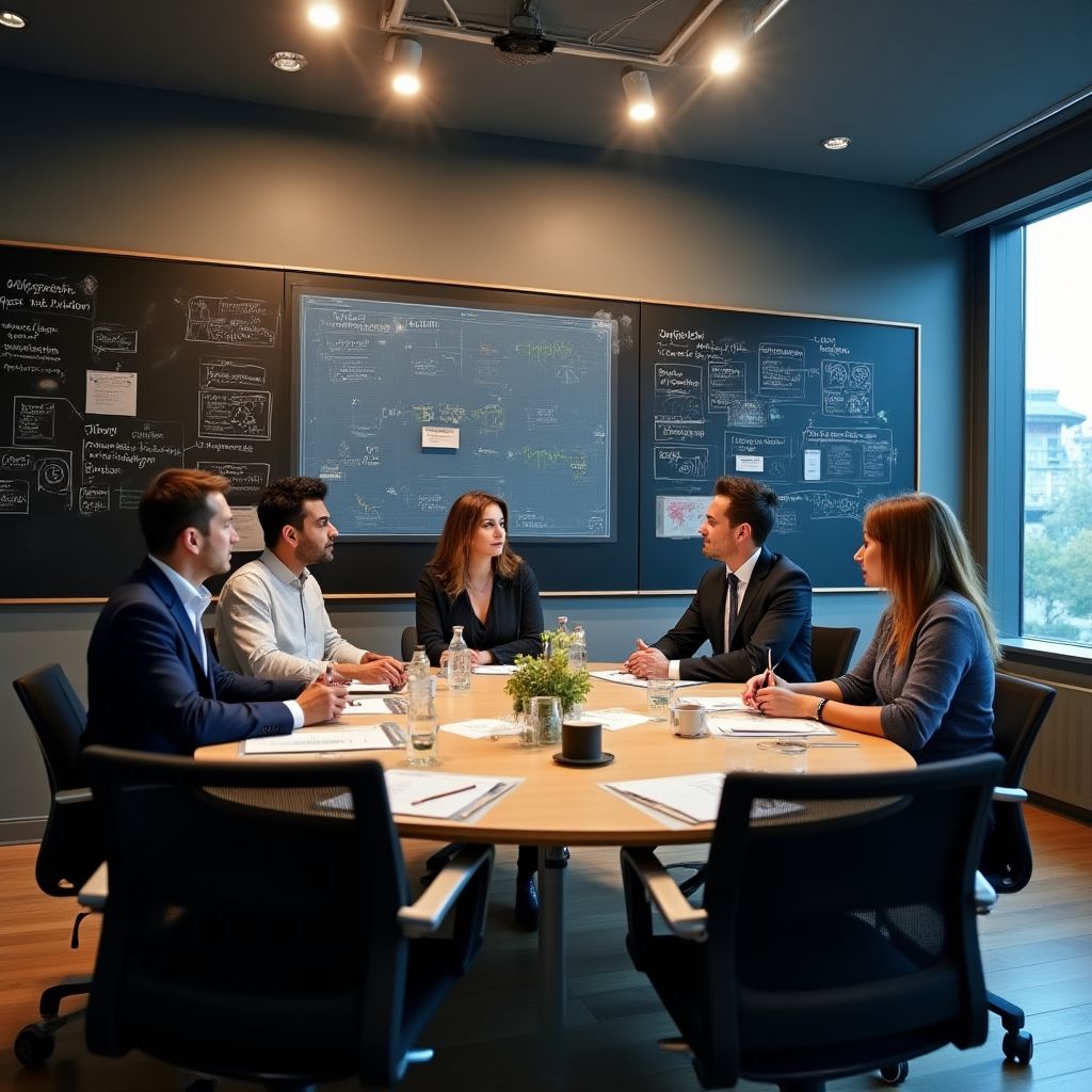 Equipo de consultoría en sesión de estrategia